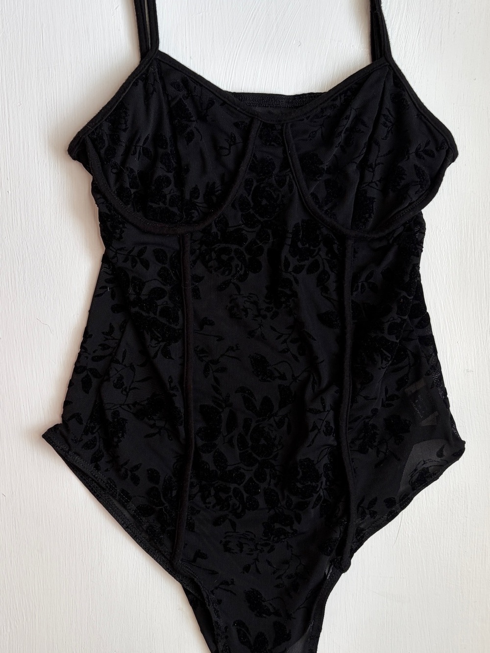Velvet Floral Black Bodysuit